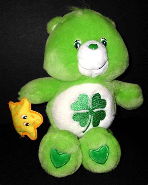 Care Bear GOOD LUCK Bear Plush Stuffed 13 Green With Shamrock Care