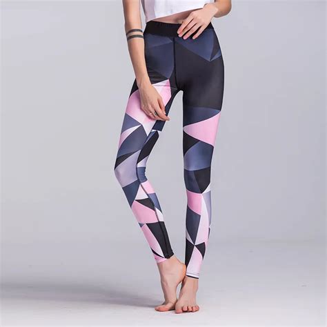 high waist women yoga pant sport leggings pink gradient 3d print elastic breathable tights