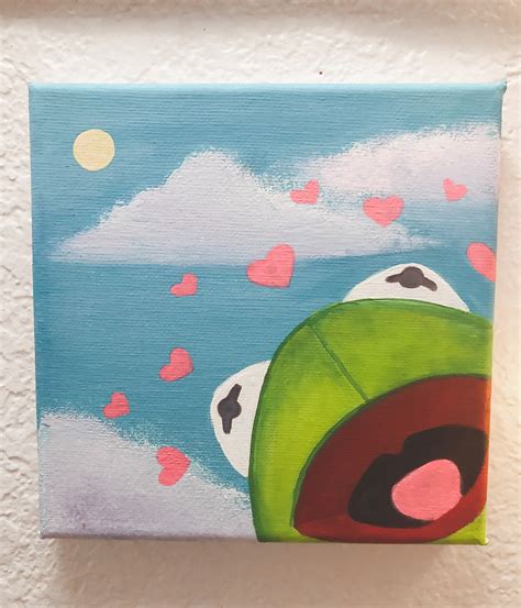 Kermit The Frog Heart Meme Acrylic Painting 6x6 Etsy