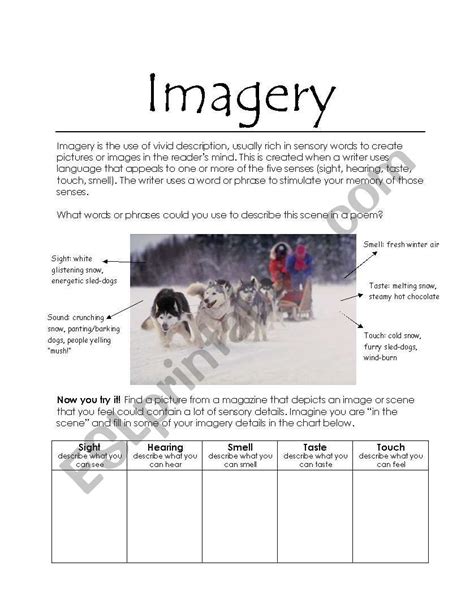 Imagery Worksheets