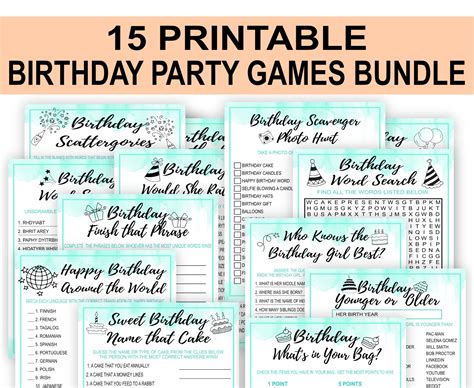 15 Printable Birthday Party Games Mint Printables Depot