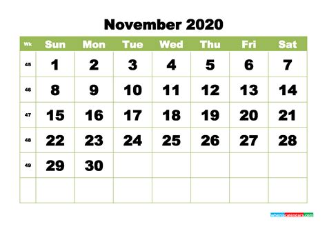 Printable Calendar November 2020 Word Calendar Printables Free Templates