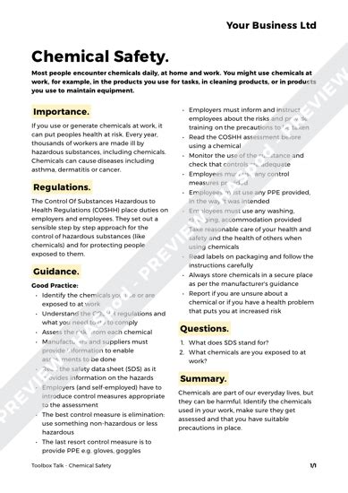 Chemical Safety Toolbox Talk Template Haspod