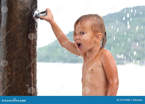 Small Girl Under Shower Stock Photo Image Of Child Baby 21419582
