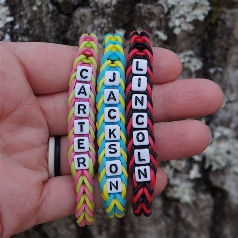 Personalized Rubber Band Bracelet Rainbow Loom Name Bead Word Best