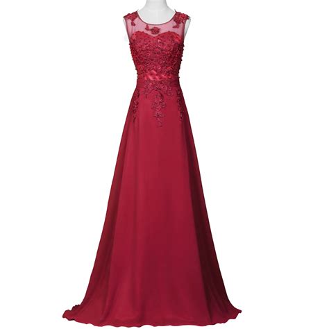 Burgundy Floor Length Chiffon A Line Evening Dress Featuring Beaded