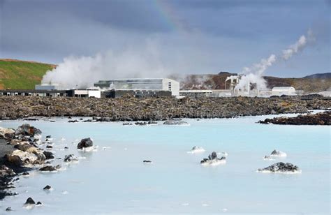The Blue Lagoon Pools In Front Of The Geothermal Plant Stock Image