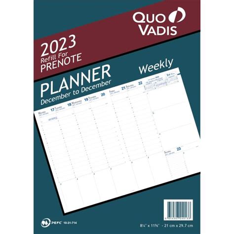Quo Vadis Prenote Planner Dec 2022 Dec 2023 Refill 24