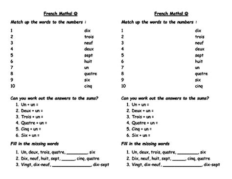 French Maths Worksheet Teaching Resources