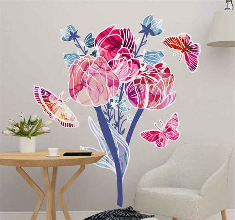 Flower With Butterflies Butterfly Wall Decal Tenstickers