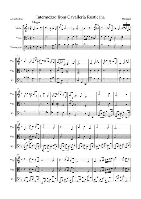 Intermezzo From Cavalleria Rusticana Arranged For String Trio Violin