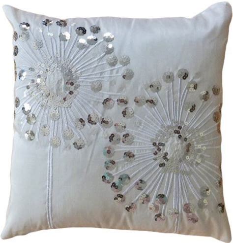 Decorative Silver Sequins Dandelion Floral Throw Pillow Cover 18 White