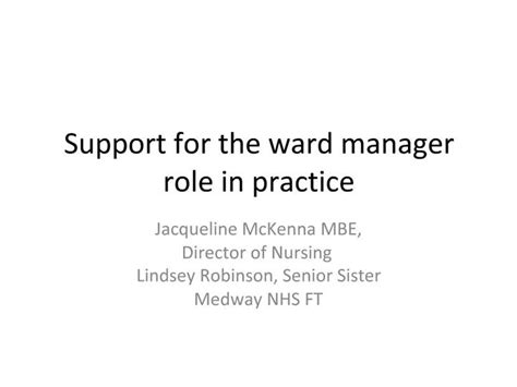 Ppt Support For The Ward Manager Role In Practice Powerpoint