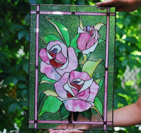 Glass Art Art And Collectibles Pink Rose Hanging Panel Transom Window