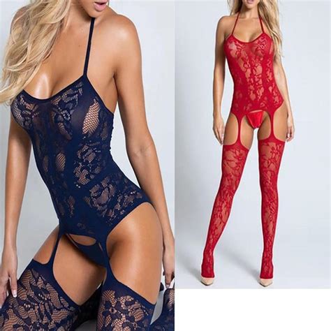 Buy Fashion Creative Women S Open Slim Fit Halter Siamese Stockings Lace Pajamas Sexy Lingerie