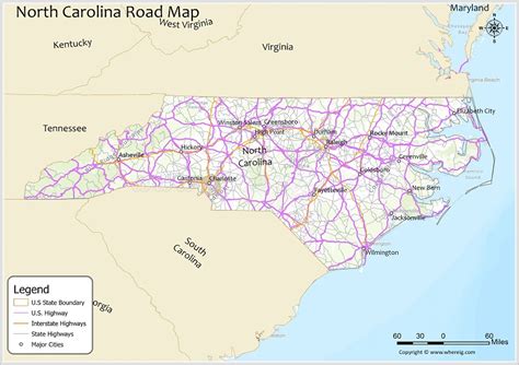 North Carolina Road Map Check Road Network Of State Routes Us