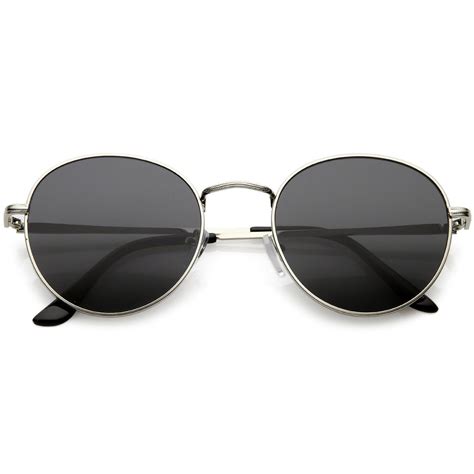 Classic Metal Round Sunglasses With Neutral Color Flat Lens 54mm