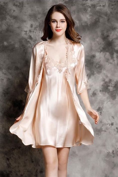Ladies Silk Nightgown Set Night Gown Silk Outfit Silk Nightgown