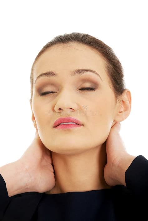 Woman With Neck Pain From Behind Stock Photo Image Of Female Pain