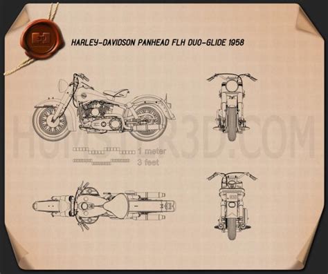 Harley Davidson Panhead Flh Duo Glide 1958 Blueprint Hum3d