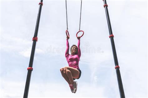 Cute Sporty Girl Training On Rings Outdoor Stock Image Image Of Rings