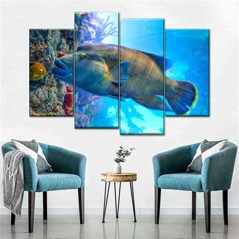 Humphead Wrasse Fish Photography Multi Panel Canvas Wall Art Fish