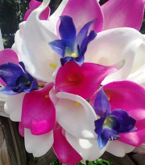 Real Touch Hot Pink White Calla Lily Royal Blue Orchid Wedding