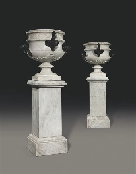 A Pair Of Italian Patinated Bronze Mounted White Marble Vases On