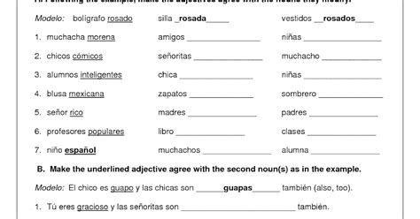 Adjectives In Spanish Worksheet Pdf