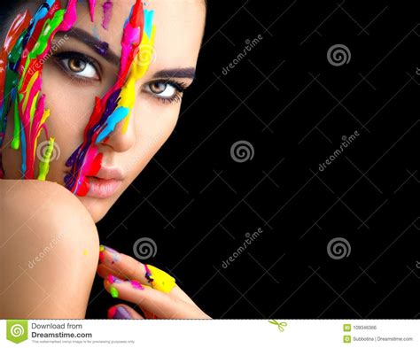 Beauty Model Girl With Colorful Paint On Her Face Portrait Of