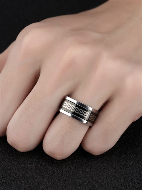 Stainless Steel With White Gold Plated Grain Men Rings 1000033013
