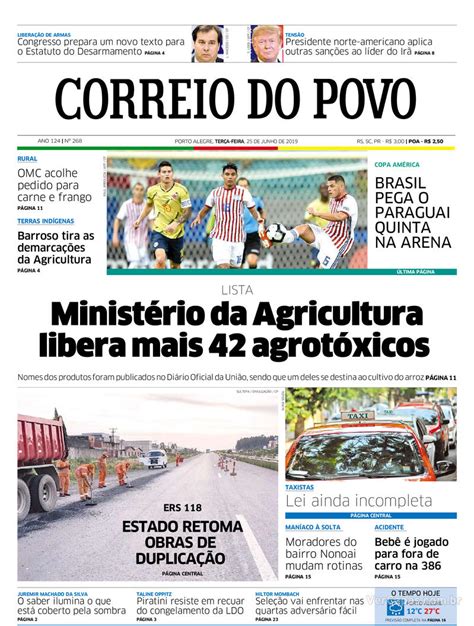 Capa Correio do Povo Edição Terça 25 de Junho de 2019