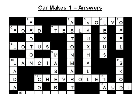 Crossword On Car Makes 1 Answers Teaching Resources
