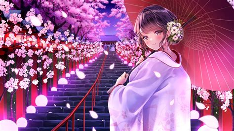 Amagi Shino Blush Brown Eyes Cherry Blossoms Flowers Japanese Clothes