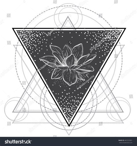 Lotus Flower Sacred Geometry Blackwork Tattoo Stock Vector Royalty