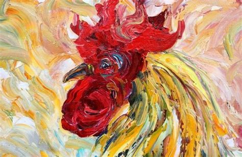 Original Oil Painting Rooster Palette Knife Fine Art On Canvas