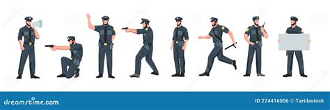 Policeman Characters Cartoon Police Officer In Different Poses