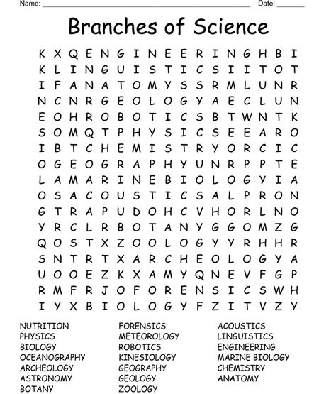 Branches Of Science Word Search Wordmint