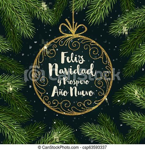 Feliz Navidad Christmas Greetings In Spanish Glitter Gold Ornate