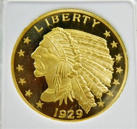 1929 24 Karat Gold Layered 5 Dollar Gold Coin Replica Proof Condition