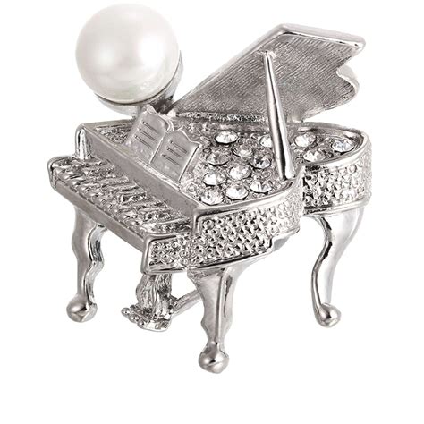 Grand Piano Pin Rhinestone Pearl Jewelry Accessory Jewelluna