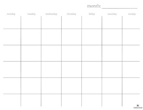 Blank Monthly Calendar Printable Black And White Calendar Minimalist