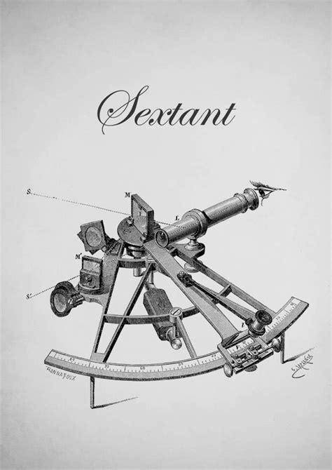 antique engineering sextant art poster print nautical tool etsy