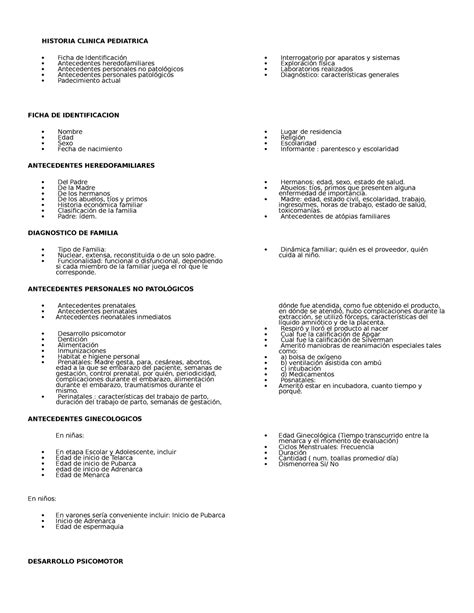 Historia Clinica Pediatrica Historia Clinica Pediatrica Ficha De Identificaci N Antecedentes