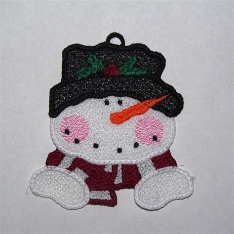 Machine Embroidery Design Fsl Snowman Ornament For 4x4 Hoop Etsy