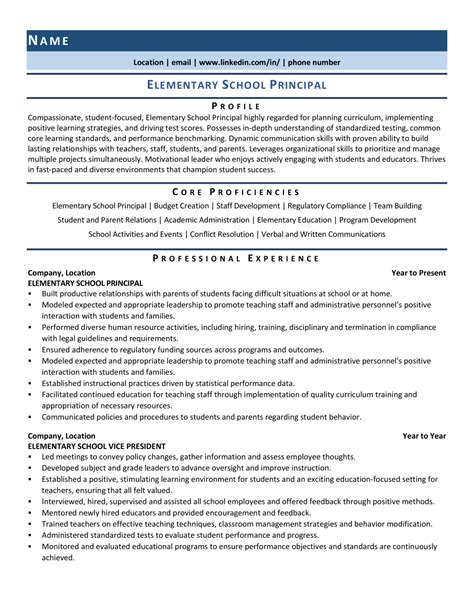 Elementary School Principal Resume Example And Template For 2021 Zipjob