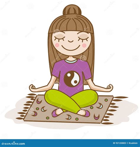 Girl Doing Yoga Woman Sitting In Half Lotus Pose Hand Drawn Vector