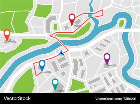 Map With Route And Gps Pointers Royalty Free Vector Image