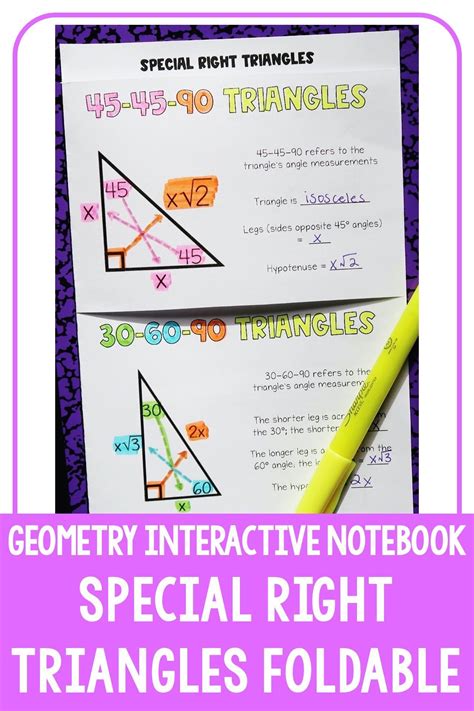 Special Right Triangles Interactive Notebook High School Math