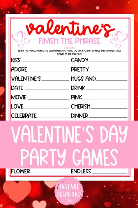 Valentines Day Finish The Phrase Game Valentine Etsy Valentines